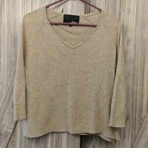 Line Women's 3/4 Sleeve V-Neck Cropped 100% Cashmere Sweater Size XS - Tan